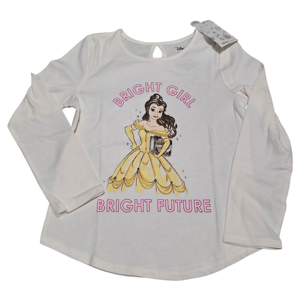 Disney Belle Long Sleeve Kids Tee With Gold Glitter Accents